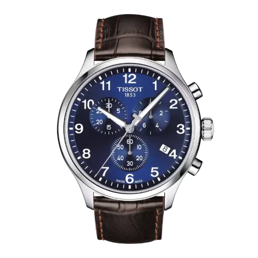[T116.617.16.047.00] 45mm Chrono XL Classic Blue Dial Quartz Watch With A Brown Leather Strap