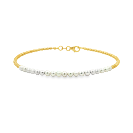 [PB43AY] 3.5x3mm Cultured Pearl And Beaded 7" Cuff Bracelet In 14Kt Yellow Gold
