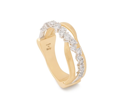 [AG364 B1 YW M5] Marrakech Three Row Ring With (19) Round Diamonds Weighing 0.57cttw In 18Kt Yellow And White Gold