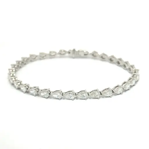 [BR15PSEW-18KW-1] Line Bracelet With (32) Pear Shaped Diamonds Weighing 4.56cttw In 14Kt White Gold