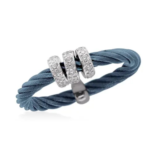 [02-64-3203-11] 14Kt White Gold Island Blue Nautical Cable Twisted Band With (21) Round Diamonds Weighing 0.17ct