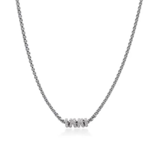 [08-32-6164-11] 14Kt White Gold Grey Chain Necklace With Round Diamonds Weighing 0.05cttw