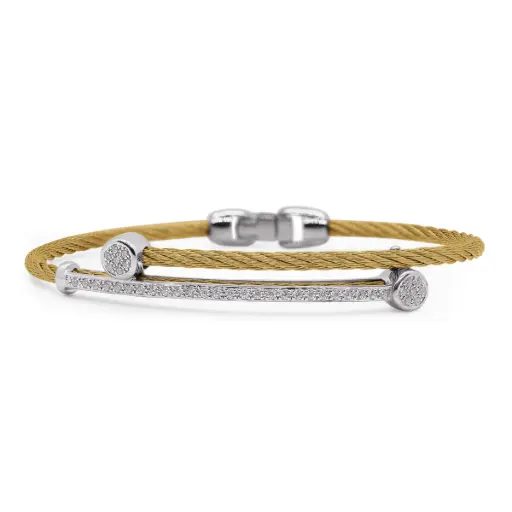 [04-37-4219-11] 14Kt White Gold Yellow Nautical Cable Bypass Style Diamond Station Bracelet 0.33cttw
