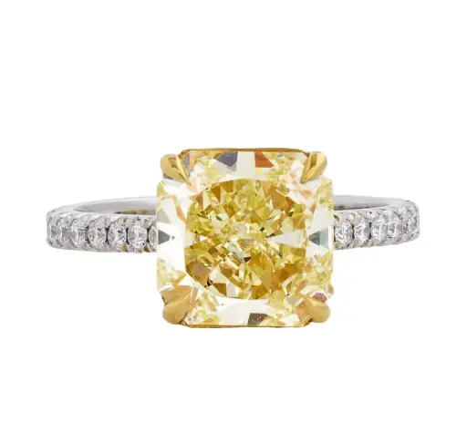 [PRTR77979RA-P] Radiant And Round Diamond Ring With A Radiant Cut Diamond Weighing 3.41ct Y-Z/VVS2 And (20) Round Diamonds Weighing 0.28ct In Platinum and 18Kt Yellow Gold