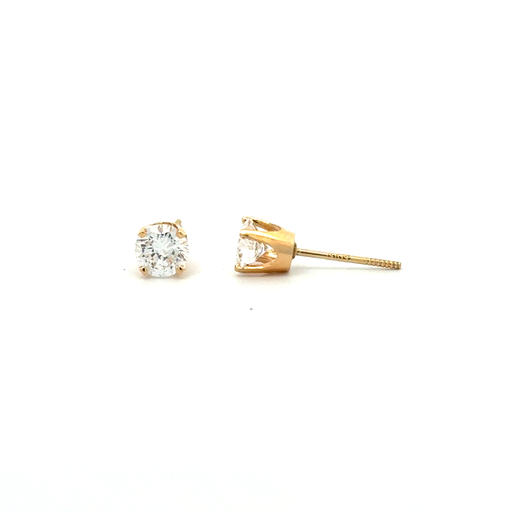 [S13488] Round Brilliant Cut Diamond Studs 0.70ct HI/I1 14Kt Yellow Gold Basket Set Friction Backs