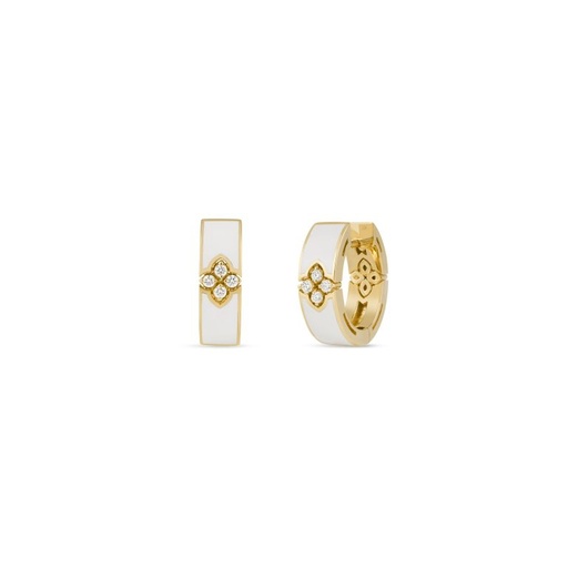 [8883704AYERX] 18Kt Yellow Gold Love In Verona White Enamel Hoops With (8) Round Diamonds Weighing 0.06cttw