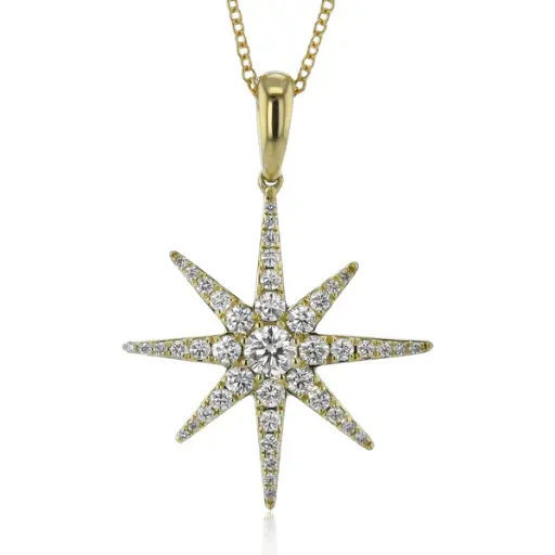 [LP4917-Y] Star Pendant Necklace With (44) Round Diamonds Weighing 0.54cttw In 18Kt Yellow Gold