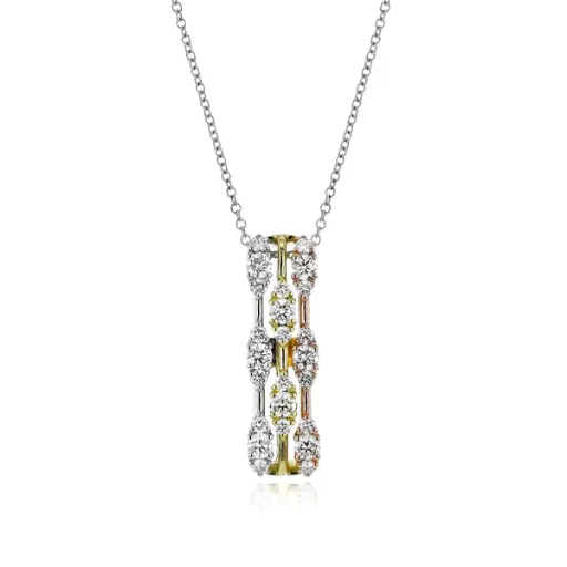 [LP4906] Three Row Pendant Necklace With (24) Round Diamonds Weighing 0.77cttw In 18Kt White, Yellow, And Rose Gold