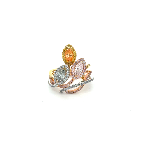 [R41363] Floral Diamond Ring With (3) Marquise Diamonds Weighing 0.87ct And Round Diamonds Weighing 1.00ct In 18Kt Tri-Gold