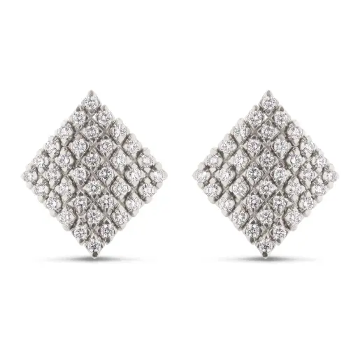 [E36815.3] Diamond Shaped Stud Earrings With (74) Round Diamonds Weighing 5.12cttw In 18Kt White Gold