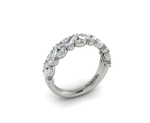 [VW51048-PT] Three Row Band With (11) Marquise, (10) Baguette, And (11) Round Diamonds Weighing 0.84cttw In Platinum