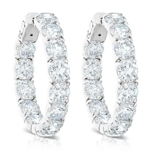 [E70532B.4] In/Out Hoop Earrings With (26) Round Diamonds Weighing 11.94cttw In 18Kt White Gold