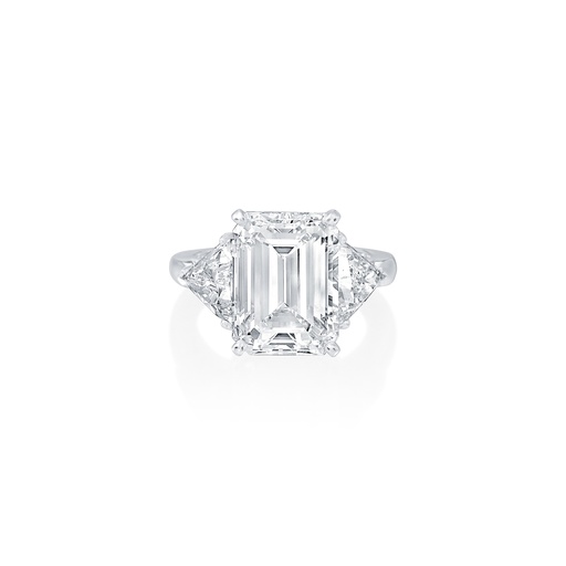 [R77524.1] Three Stone Ring With An Emerald Cut Diamond Weighing 6.06ct And (2) Trillion Cut Diamonds Weighing 1.74ct In Platinum