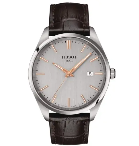 [T150.410.16.031.00] 40mm PR 100 Silver Dial Quartz Watch With A Brown Leather Strap