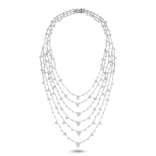[N80867] Multi Strand Cluster Necklace With (388) Round Diamonds Weighing 35.00cttw In 18Kt White Gold