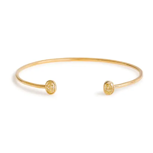 [PRTB63368-P] Bezel Set Cuff Bracelet With (2) Oval Yellow Diamonds Weighing 1.12cttw In 18Kt Yellow Gold