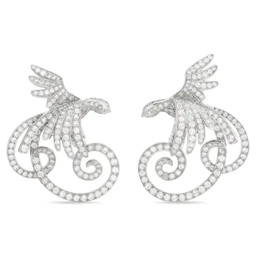 [PRTE79069-P] Bird Swirl Earrings With Round Diamonds Weighing 4.50cttw In 18Kt White Gold