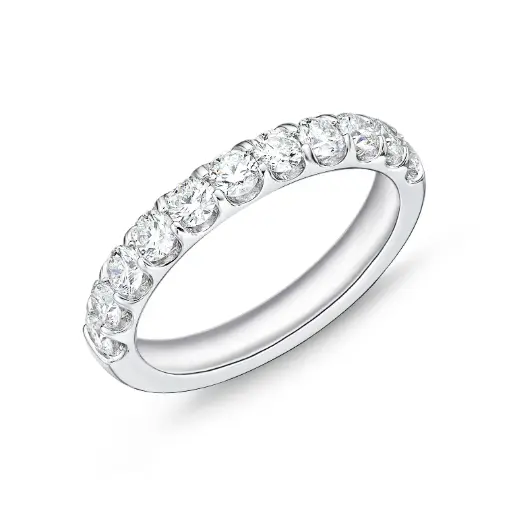 [EROD20642508W72000] Odessa Band With (11) Round Diamonds Weighing 1.08cttw In 18Kt White Gold Sz4.25