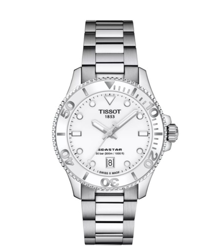[T120.210.11.011.00] 36mm Seastar 1000 Quartz White Dial Watch With A Stainless Steel Strap