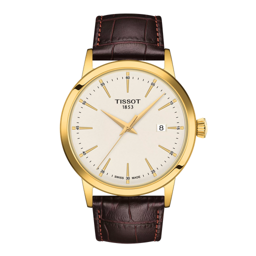 [T129.410.36.261.00] 45mm Tissot Classic Dream Quartz Movement Ivory Dial Watch With A Leather Strap