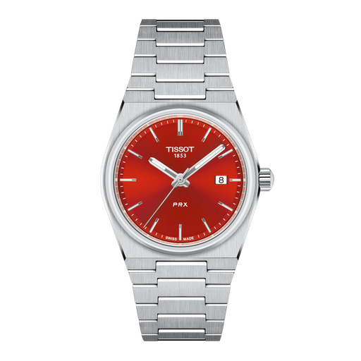 [T137.210.11.421.00] 35mm Tissot PRX Quartz Movement Red Dial Watch With A Stainless Steel Strap