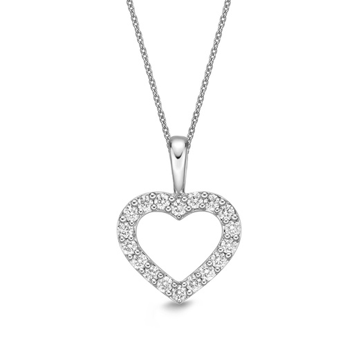 [CCCS10918008W72000] 18Kt White Gold Open Heart Necklace With (18) Round Diamonds Weighing 0.13cttw