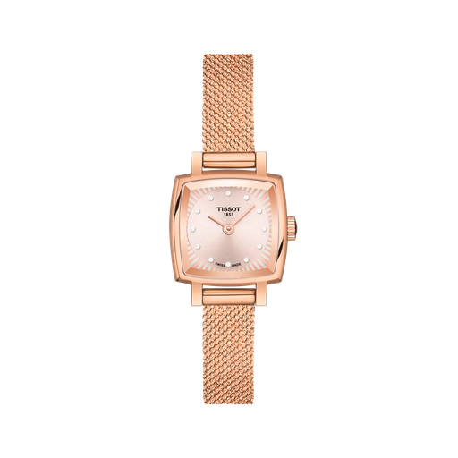 [T058.109.33.456.00] 20mm Lovely Square Rose Tone Stainless Steel Quartz Watch With Round Diamonds Weighing 0.03cttw