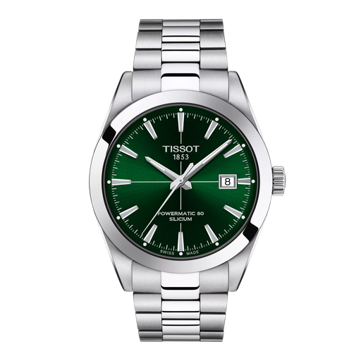 [T127.407.11.091.01] 40mm Powermatic 80 Automatic Green Dial Watch With A Stainless Steel Strap