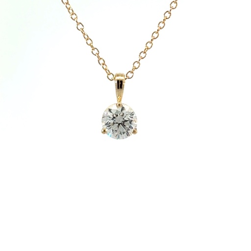 [S15558] 14Kt Yellow Gold Solitaire Necklace With A Round Diamond Weighing (1.26ct.)