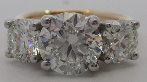 [S15553] Platinum and 18Kt Yellow Gold Ring with A Round Diamond Weighing 2.00ct And (2) Round Diamonds Weighing 1.52cttw
