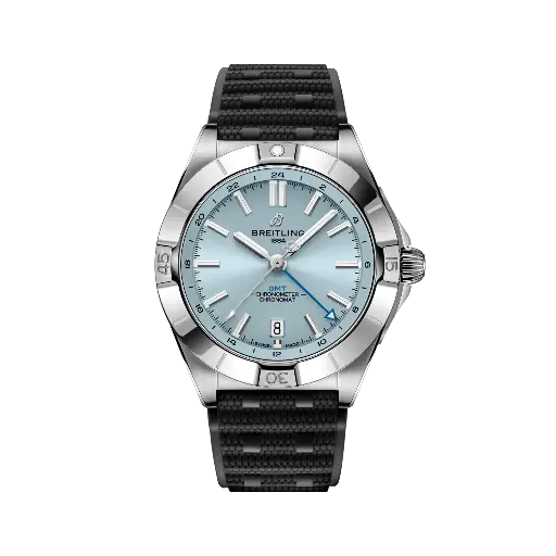 [P32398101C1S2] Breitling Chronomat Automatic GMT 40 Platinum Ice Blue Dial Rubber Band 