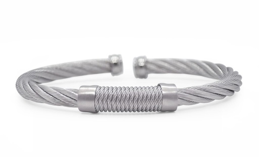 [04-13-0061-00] Stainless Steel Grey Nautical Cable Wrapped Men's Bracelet Sz7