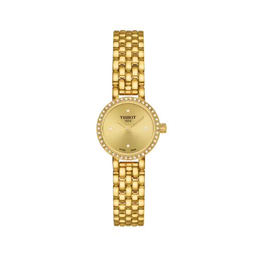[T140.009.63.026.00] 19.5 mm Lovely Gold Tone Quartz Watch With A Case Of Round Diamonds Weighing 0.13cttw