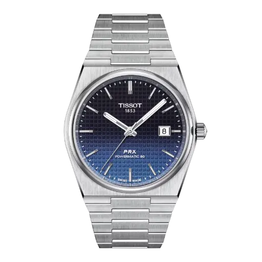 [T137.407.11.051.01] 40mm PRX Powermatic Watch With A Gradient Blue Dial And Stainless Steel Strap