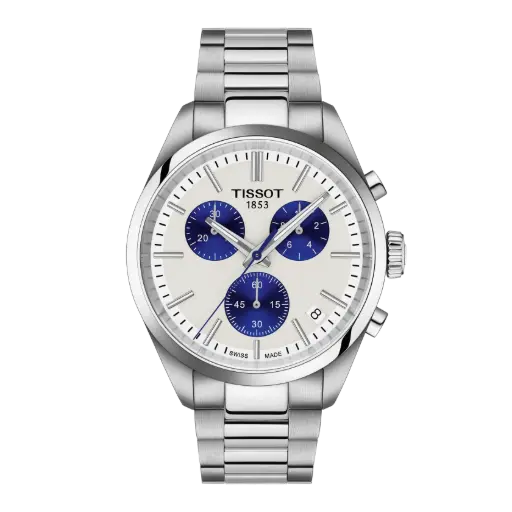 [T150.417.11.011.00] 40mm PR100 White And Blue Dial Quartz Watch With A Stainless Steel Band