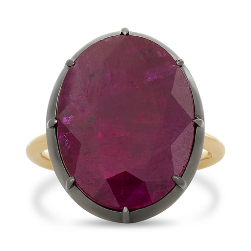 [PRTR80649-P] 18Kt Yellow And Blackened White Gold Ring With An Oval Ruby Weighing 9.00ct