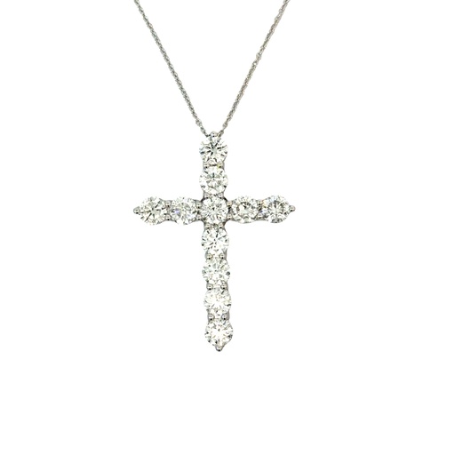[P058-440-W] 14Kt White Gold Cross Necklace With (11) Round Diamonds Weighing 4.05cttw