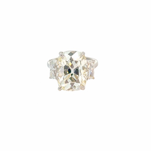 [PRTR78033-P/PMHRD1075CB-P] Platinum Three Stone Ring With A Cushion Cut Diamond Weighing 10.75ct And (2) Radiant Cut Diamonds Weighing 1.29ct