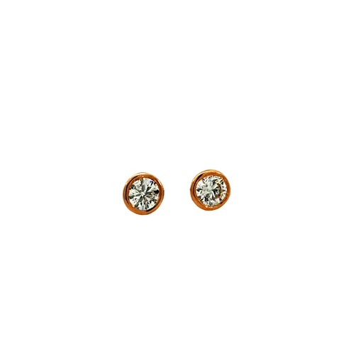 [E042-100-R] Round Brilliant Cut Diamond Studs 1.00cttw G/SI2 14Kt Rose Gold Bezel Set Pushback
