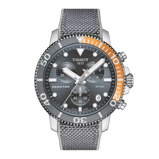 [T120.417.17.081.01] 45.5mm Seastar 1000 Quartz Movement Grey Dial Watch With A Grey Fabric Strap