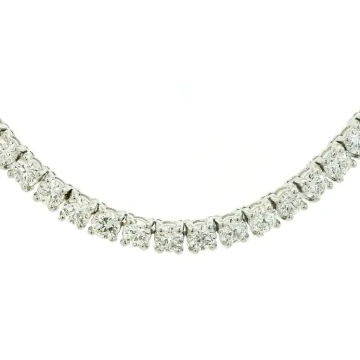 [N-15T-14KW-4] Tennis Necklace With (119) Round Diamonds Weighing 14.99cttw In 14Kt White Gold 