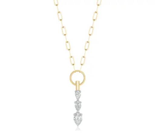 [N0039DPTY] 18Kt Yellow Gold And Platinum Triple Drop Necklace With (3) Pear Shaped Diamonds Weighing 0.54ct
