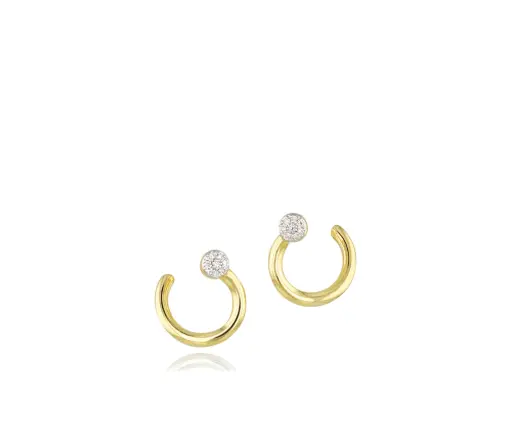 [E1772DY] 14Kt Yellow Gold Affair Wire Fan Earrings With (16) Round Diamonds Weighing 0.07cttw