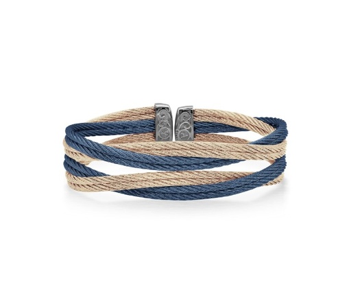 [04-48-1001-00] Stainless Steel Carnation And Blueberry Nautical Cable Entwine Cuff Bracelet Sz6.25