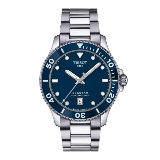 [T120.410.11.041.00] 40mm Seastar Quartz Blue Dial Watch With A Stainless Steel Strap