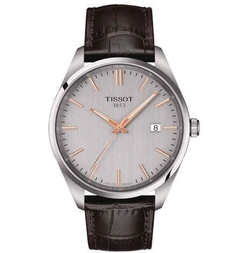 [T150.410.16.031.00] 40mm PR 100 Silver Dial Quartz Watch With A Brown Leather Strap