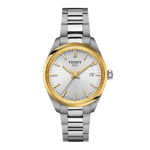[T150.210.21.031.00] Tissot PR 100 34mm Silver Dial Quartz Watch With A Two Toned Stainless Steel Band