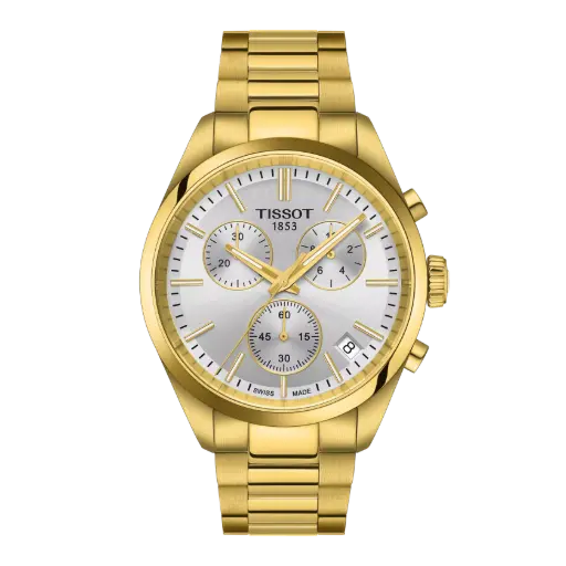 [T150.417.33.031.00] 40mm PR100 White Dial Quartz Watch With A Stainless Steel Gold Tone Strap