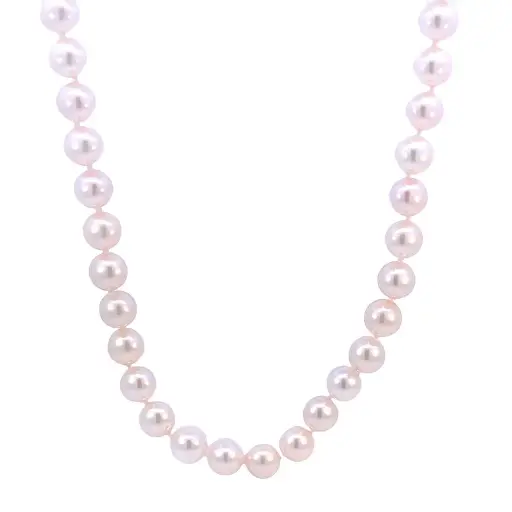 [7ST-#2] 7x6.5mm Cultured Pearl Strand Necklace 18" In 14Kt White Gold