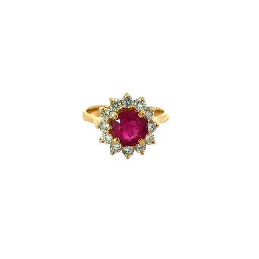 [R73943] 18Kt Yellow Gold Halo Ring With A Round Ruby Weighing 1.65ct And (12) Round Diamonds Weighing 0.70ct